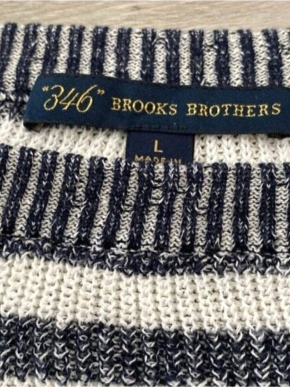 346 Brooks Brothers Sweater Womens Large Blue White Stripe Nautical Knit Crew - Picture 3 of 8